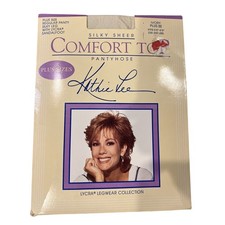 Kathie Lee Comfort Top Lycra Pantyhose Silky Leg Sandalfoot Plus Sz III Ivory