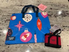Trader Joe's Red Micro Tote With Christmas Gift Grocery Bag 2 In 1 Ltd Edition