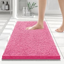 Luxury Chenille Bathroom Rugs 24x16, Extra Soft and 24'' x 16'' Hot Pink