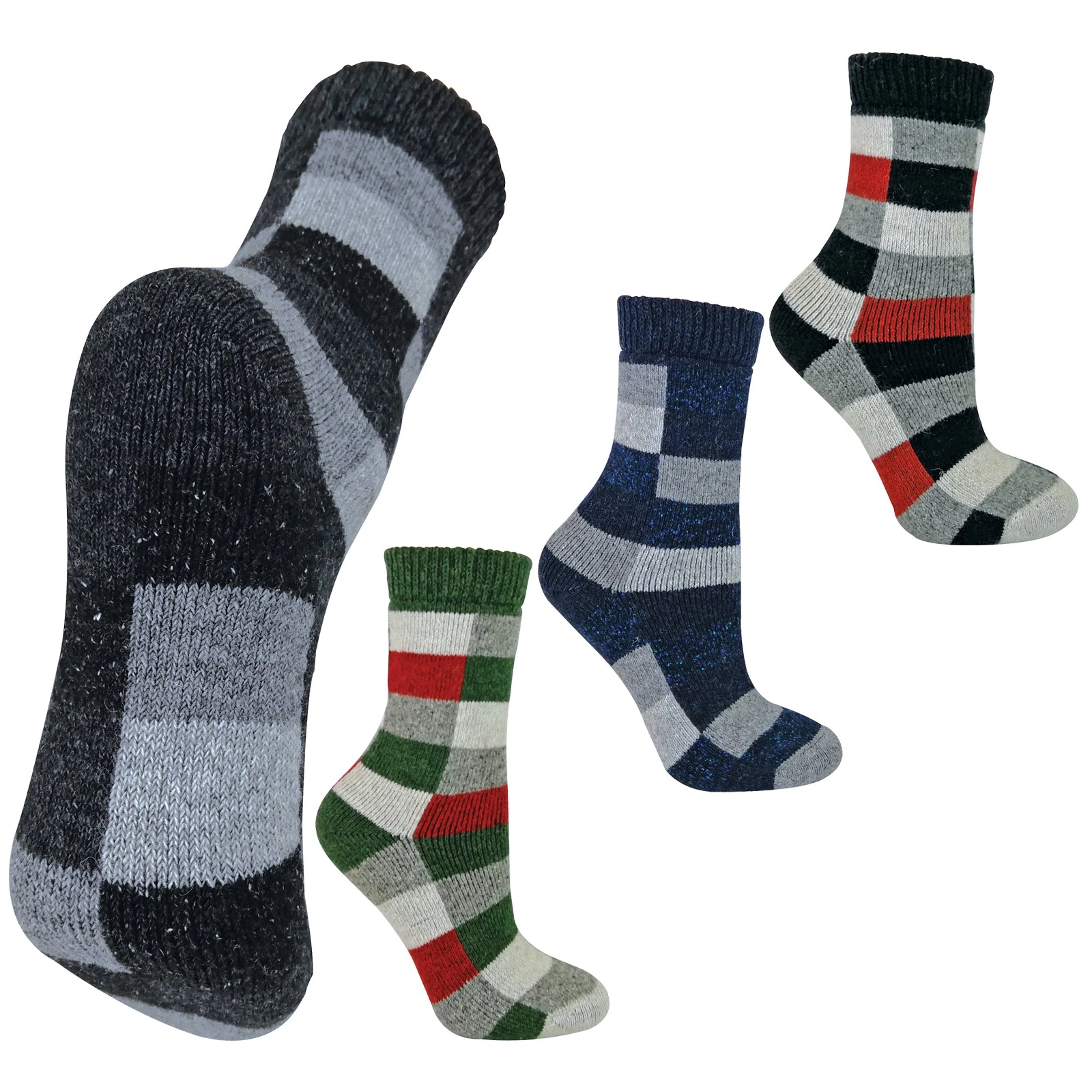 Womens Wool Silk Boot Socks by Sock Snob , Checked Boot Socks Size 4 5 6 7