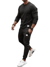 Men's 2 Piece Sweatsuit Lightweight Long Sleeve Crewneck Pullover Jogger Swea...
