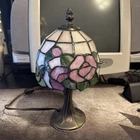 Vintage Tiffany style Mini Table Lamp Stained Glass Floral Shade Metal Base 12”