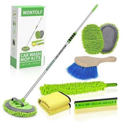 62'' Car Wash Brush with Long Handle Chenille Microfiber Car Wash Mop Green
