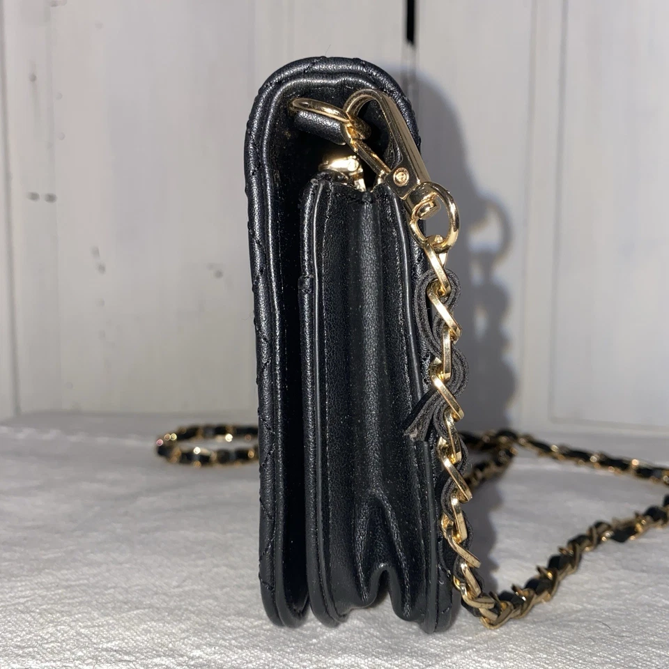 Bebe Quilted Cocktail Clutch Chain Strap Crossbody Bag Black - Image 4 of 4