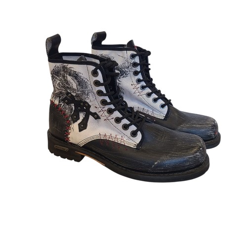 Affliction Nieten Kampfstiefel Schuhe Leder Canvas Kreuz Drache weiß schwarz 10 - Bild 2 von 12