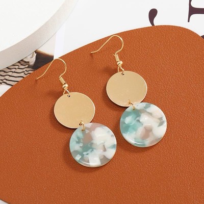 Gold Tone and Pattern Acrylic Circle Drop Earrings (5.8 cm)