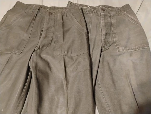 VTG 70s OG-107 Type 1 Military Baker Pants 34X33 Green Sateen Vietnam LOT OF 2