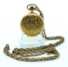 Vintage Gold Tone Vantage 17 Jewels Mechanical Pendant Ladies Pocket Watch Chain