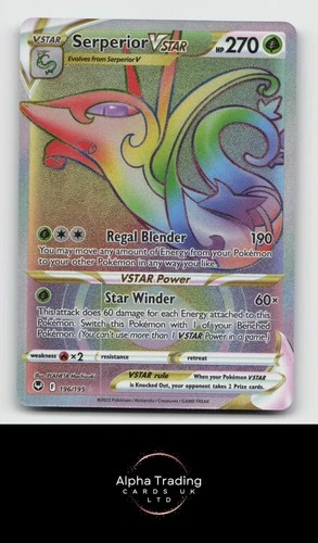 Serperior VSTAR 196/195 Rainbow Rare Silver Tempest Pokemon Holo Near Mint