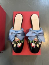 Valentino Garavani floral-embroidered mules with blue bow 38 Alessandro Michele