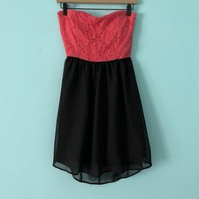 Deb Crochet Dress S Pink Black Mini Lace Y2K Vintage Strapless Sheer Party Rare