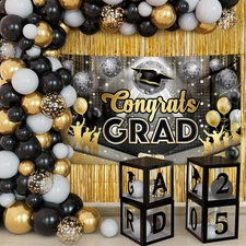 , Black and Gold Decorations Class of 2025 - Huge, Pack of 77 | Disco Congrats G