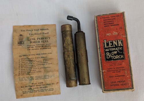 Vtg Lenk Automatic Blow Torch No. 108 Original Box and Instructions Included