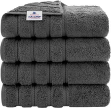 American Soft Linen Luxury 4 Piece Bath Towel Set of 4, Dark Gray 