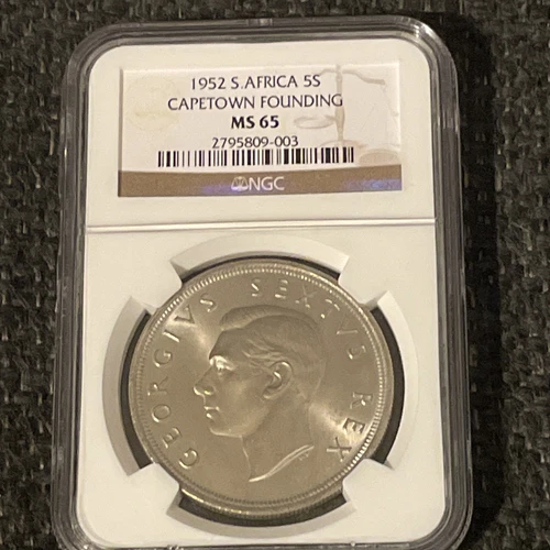 1952 South Africa Silver 5 Shillings Capetown Founding NGC MS65