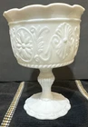 VTG Indiana Milk Glass Pedestal Compote Dish Daisy Floral Medallion 6.5" Bridal