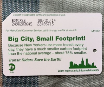 NYC MTA Metrocard Green Sustainability Rare Vintage 2014 Expired Empty