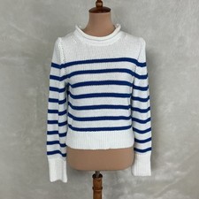 J. Crew CE486 White Blue Stripe Heritage Cotton Rollneck Sweater NWT XS