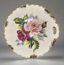 Lefton China 7” Bowl Hand Painted Pink &Red Rose w/ Gold Trim #486 Made In Japan