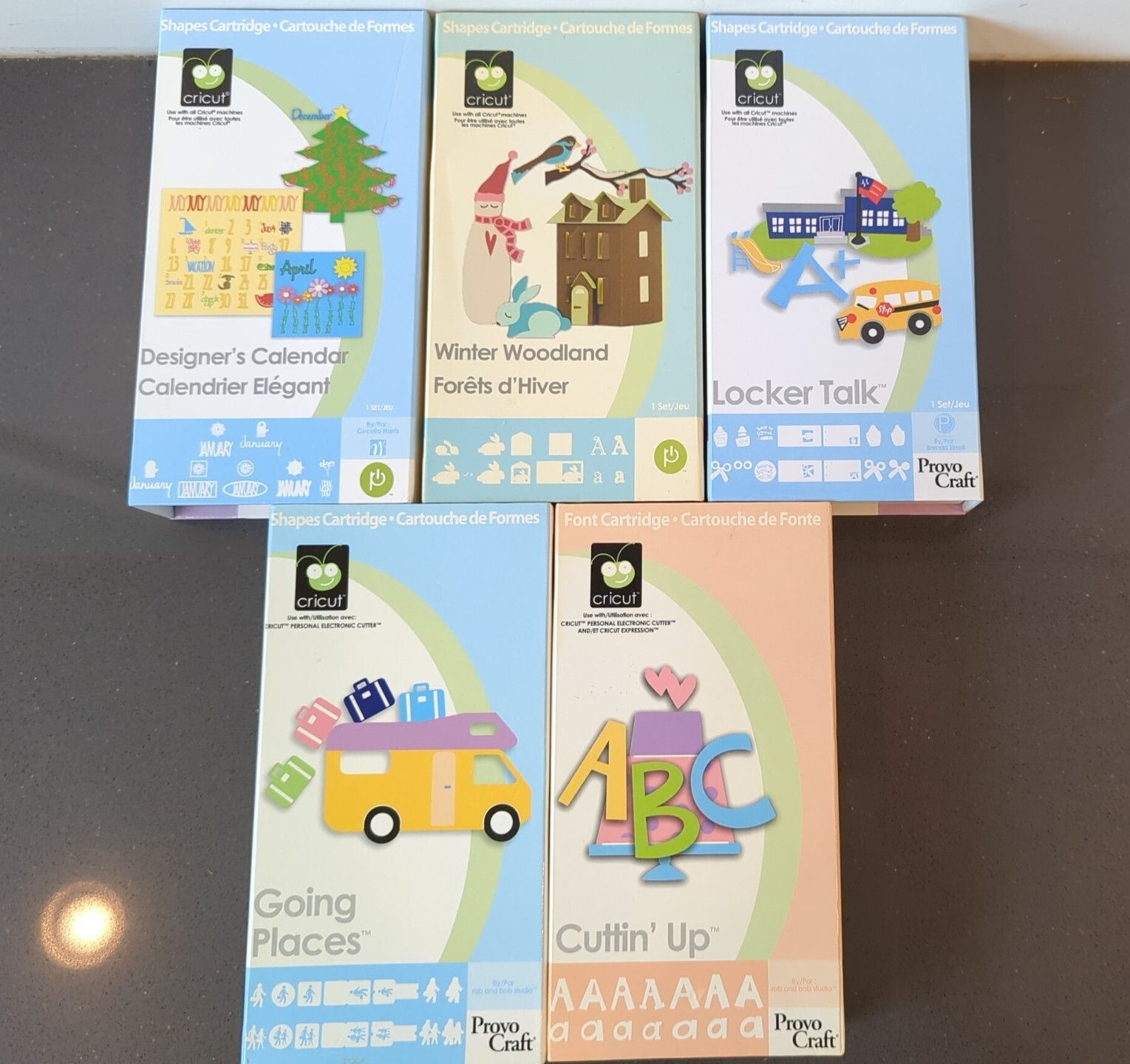 5 Cricut Cartridges Locker Talk/Going Places/Cuttin' Up/Calendar/Winter