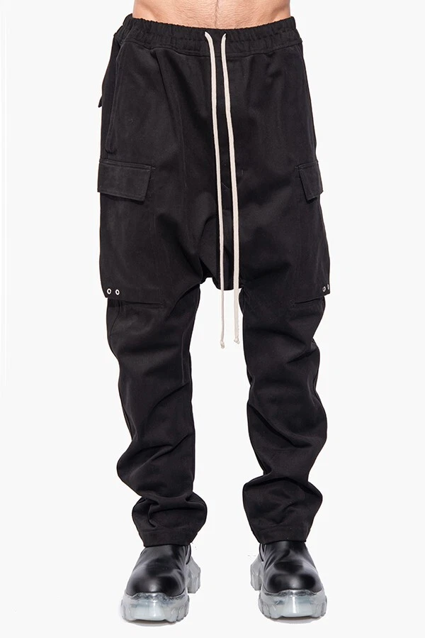 NWT RICK OWENS CARGO DRAWSTRING LONG PANTS FW22 STROBE BLACK 48