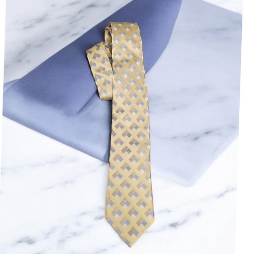 Michael Kors Men's Luxury 100% Silk Geometric Pattern Tie in Yellow and Blue