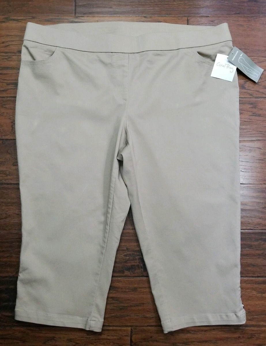 Coral Bay Woman Tan Capri pants Sz 24w Pull-on NWT Msrp$44 (Inventoryw32)