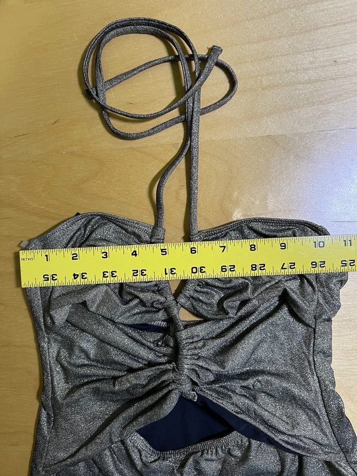 Novo com etiquetas EUA 6 Free People Bec & Bridge gravata envoltório dourado recortes de maiô peça única - Imagem 4 de 4