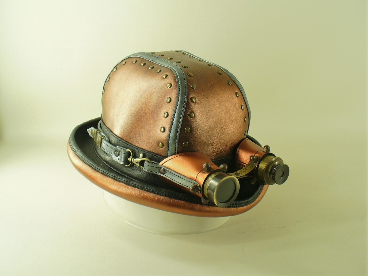 GENUINE COPPER COLOURED LEATHER BURNING MAN STEAMPUNK MENS HAT