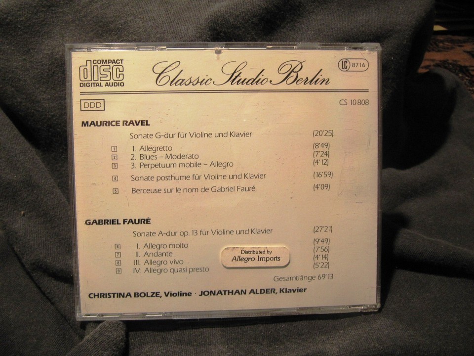 CHRISTINA BOLZE Violin Jonathan Alder Piano RAVEL G Major FAURE Sonata