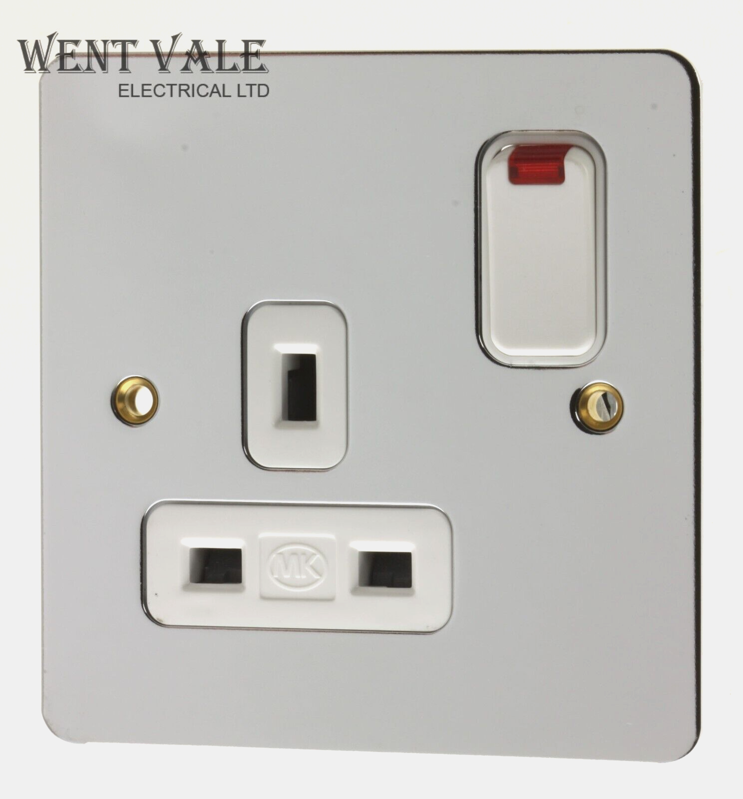 MK Edge - K14657 POC W - 13a One Gang Single Socket With Neon in Polished Chrome