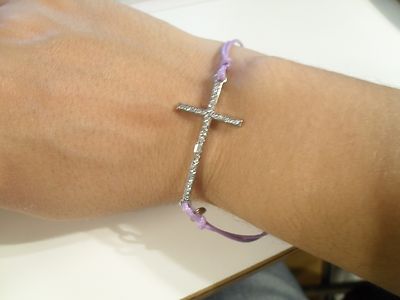 Evil Eye Cross Sparkle Purple adjustable thin rope cord Bracelet  lucky eye