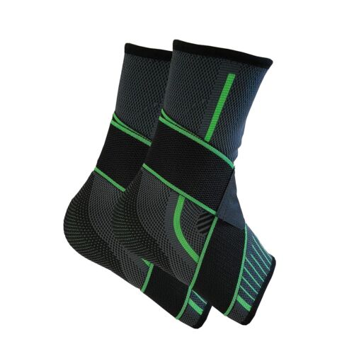 Adjustable Ankle Brace 2 Pack, Elastic Compression Ankle Support (Green, L)