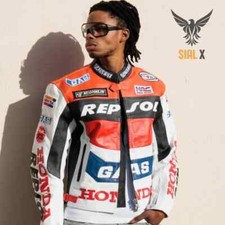 Giacca Pelle Moto Honda Repsol Racing Nuova Giacca Motociclista Honda