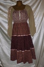 Vintage Young Edwardian Dress ARPEJA Pink Brown Calico Prairie 70's sz 5