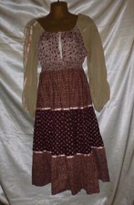 Vintage Young Edwardian Dress ARPEJA Pink Brown Calico Prairie 70's sz 5