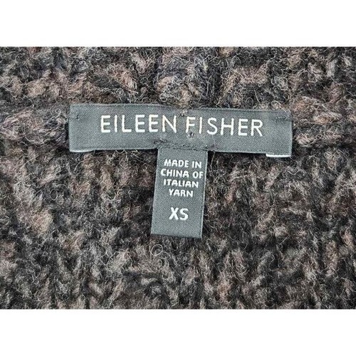 Langer Mantel Eileen Fisher 2 Druckknöpfe hoher Kragen Wolle/Alpaka braun grau Gr. XS - Bild 3 von 5