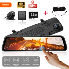 WOLFBOX Mirror Dash Camera 4K Dash Cam Front and Rear With Extension 10M Cable