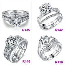 Womens Sterling Silver Jewelry Round Brilliant Cut Engagement Wedding Ring Sets