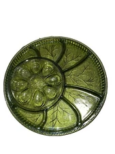 Vintage Green Depression Glass Deviled Egg & Vegetable Platter Serving Tray