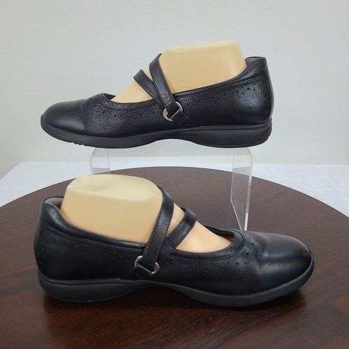 Aravon Mary Jane Leather Comfort Shoes Women 9.5AA Black Round Toe Hook N Loop - Picture 6 of 12