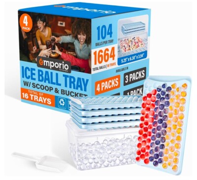Round Ice Cube Tray with Lid and Bin Pack of 4 (16 Trays), Blue Create 1664 .6in