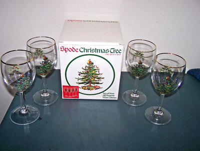 SPODE CHRISTMAS TREE SET OF FOUR WINE GLASSES MIB