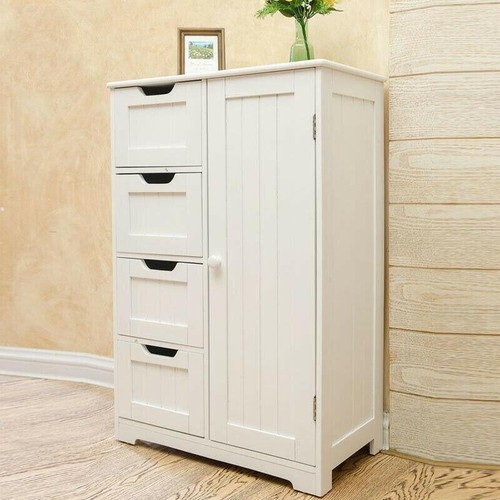 Single Door Bathroom Floor Cabinet Freestanding Storage Organizer w/4 Drawer - Picture 4 of 13