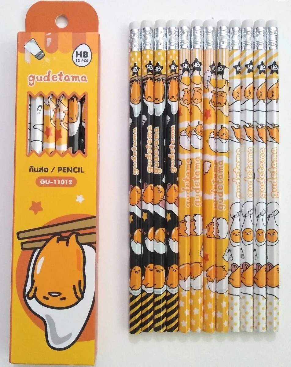 12 Pack Sanrio Gudetama Wooden HB Pencil Hexagon with Eraser