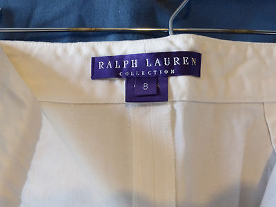 Ralph Lauren Collection Purple Label Size 8 White Denim Tan Stripe 