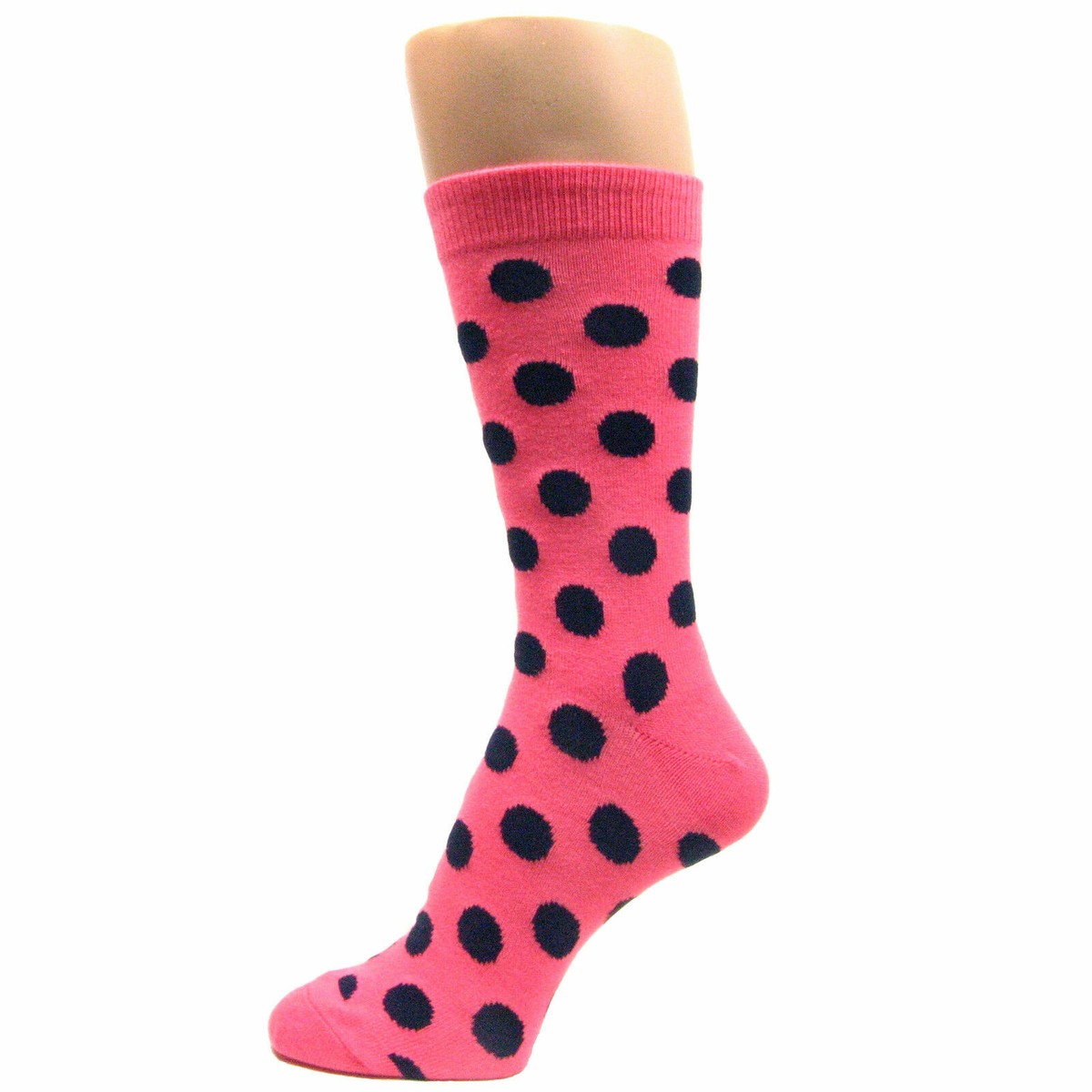 pink and navy dress socks Pink Dots on Navy Cotton Over the Calf Dress Socks