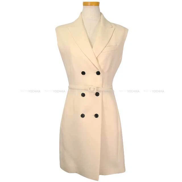 Dior Robe Blazer Sans Manches Ligne A avec Ceinture Ivoire Laine Vierge/Coton/Nylon...