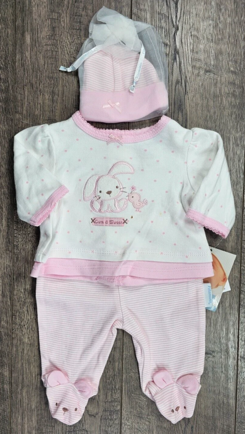 Baby Girl Clothes New Vitamins Baby Preemie 3pc Bunny Footed Outfit & hat