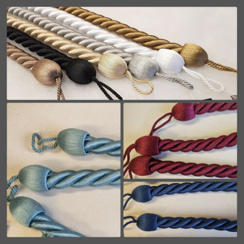 2 Medium Rope Curtain Tiebacks 70cm Long - 2cm Thick Cable Fabric Tie Backs Ties - Afbeelding 1 van 17